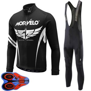 2021 Morvelo Takım Erkekler Bisiklet Uzun Kollu Jersey Önlüğü Pantolon Setleri Fabrika Doğrudan Satış Sonbahar MTB Bisiklet Kıyafetler Bisiklet Giyim Spor Üniforma Y21052505
