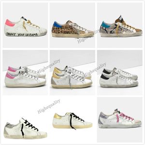 İtalya Marka Altın Süper Yıldız Sneakers Kadın Günlük Ayakkabılar Klasik Beyaz Do-eski Kirli Tasarımcı Adam Sepetleri Ayakkabı Altın ile parlak detaylar