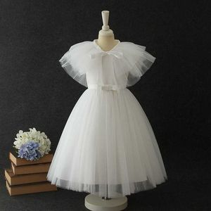 Çiçek Kız Elbise ile Cape Bahar Stil Gazlı Bez Flare Kol Balo Salonu Elbiseleri Düğün Parti Çocuk Giysileri için E19002 210610