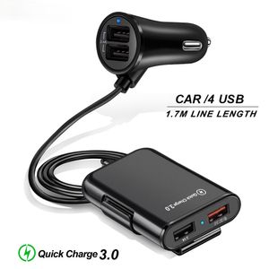 4 Port USB Автомобильное зарядное устройство Быстрый заряд QC3.0 с расширением 5.6FT Кабель для заднего сиденья Быстрая зарядка iPhone 12 Xiaomi Телефон Водительский рекордер