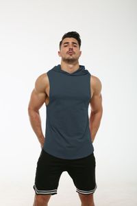 Erkek Hoodie Katı Renkler Spor Kapşonlu Yelek Elastik Kolsuz Kavisli Hem Moda Kazak Erkekler Için Spor Eşofman