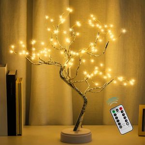 Ночные огни 108 LED Sparkle Fairy Spirit Tree Lamp Пульт дистанционного управления, искусственная лампа DIY, 8 режимов USB / аккумулятор Настольный свет бонсай