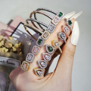 El yapımı Lüks Düğün Takı Setleri Choucong Marka Tasarımı 925 Ayar Gümüş Gül Altın Dolgu Prenses Kesim Beyaz Topaz CZ Elmas Taşlar Kadın Yüzük Bileklik Hediye