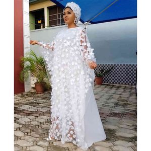 Afrikanische Mode Damen Kleider Maxi Applikationen Lose Dünn Durchsichtig Gelb Weiß Plus Size mit elastischem Pinafore Kleid 210416