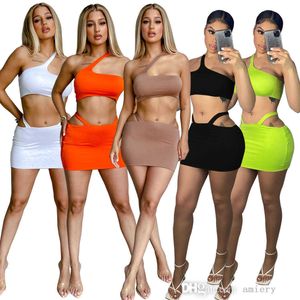 Kadınlar İki Adet Elbise 2021 Yaz Tasarımcısı Moda Seksi Kapalı Omuz Basit Kolsuz Kırpma Üst Mini Etekler Kıyafetler Clubwear