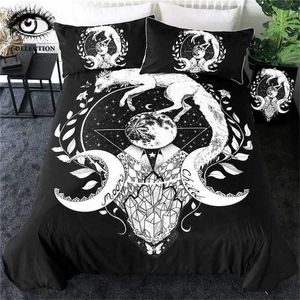 Ay Çocuk Siyah Pixie tarafından Soğuk Sanat Bedding Set Beyaz Nevresim Galaxy Planet Bedclothes Hayvan Çiçek Ev Tekstili 3 adet 211203