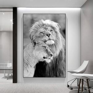 Африканские дикие львы Семья Холст Художественные постеры и отпечатки Черно-белые животные Холст Картины на стену Арт Картинки Cuadro