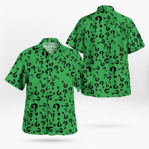Erkek Casual Gömlek 2021 3D Baskı Soru Mark Hawaii Erkekler Yaz Kısa Kollu Plaj Gömlek Boy Camisa Masculina 5XL