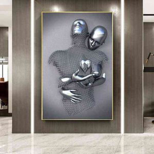 Iskandinav Çiftler Metal Figür Heykeli Duvar Sanatı modern tablo Posteri Sevgilisi Heykel Baskıresim Koridor Odası Ev Dekor için Kullanılan H1110
