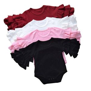 2021 Bebek Tulum 4 Renkler Fırfır Tutu Kol Onesies Yenidoğan Bebek Romper Toddler Tulum Katı Ropa Bebe Vetement Bebe Giysileri