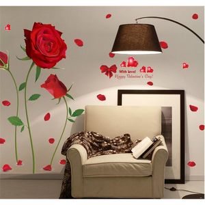Abnehmbare rote Rose „Life Is The Flower“-Zitat Wandaufkleber Wandtattoo Home Room Art Decor DIY Romantisch Herrlich 6055 210420