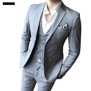 Erkek Gelinlik Katı Renk Ince 3 Parça Set Moda Iş Rahat Takım Elbise Ceket Düğün Ziyafet Elbise Erkek Giyim X0909