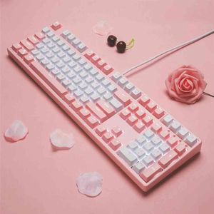 FY108 Pembe Mekanik USB Kablolu Bilgisayar RU / TR Mavi / Kahverengi / Balck / Kırmızı Anahtarı ESPORTS Klavye Gamer 87 / 108Key PBT KeyCaps