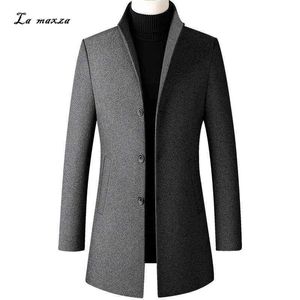 Artı Boyutu 5XL Moda Katı Erkekler Yün Ceket Kış Akıllı Rahat İnce Kaşmir Coat 211115