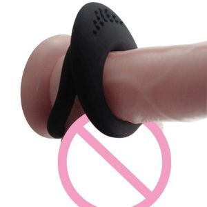Çift penis yüzük gecikme boşalma elastik erotik seks oyuncakları erkekler için silikon horoz yüzük erkek skrotal bağlama iffet cihazı