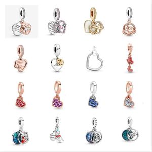 Memnon Takı 925 Ayar Gümüş Momentler Kalp O Kolye Charm Glitter Küre Anne Dangle Charms Ajur Gül Boncuk İki Tonlu Aile Ağacı Boncuk Fit DIY Kadın Bilezik