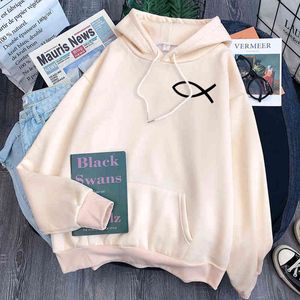 İsa Balık Baskı Adam Hoodie Uzun Kollu Polar Cep Kapüşonlu Streetwear Erkek Rahat Vintage Hoody Anime Punk Tişörtü H1227