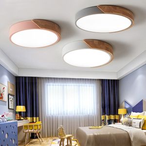 Modern LED Tavan Işıkları 24 W 30 W 60 W Oturma Odası Yatak Odası Yuvarlak Ahşap Macaron Renk Aydınlatma Nordic