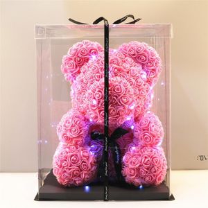 25 cm 38cm Rose Teddy Bear Artificial Flor LED Strings Decoração Rose Urso Casamento Dia Dos Valentim Presentes para Mulheres Home Lle12014