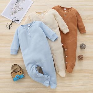 Bebek Sevimli Giyim Ayaklı Tulum Pijama Sevimli Katı Renk Uzun Kollu Düğme Aşağı Çocuk Yenidoğan Kız Erkek Tulumlar