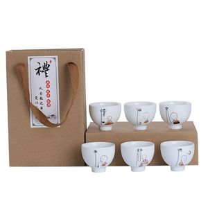 Zen Porselen Çay Bardağı 6 Geleneksel Kong Fu Çay Fincan Hediye Seti Küçük Keşiş ve Çin Hattafer Tasarımı Asya Ev Teslimiyet