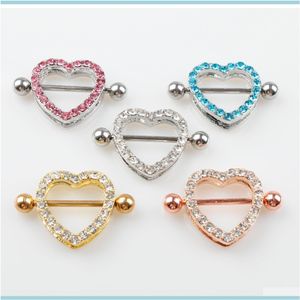 Göbek Çan Düğmesi Yüzükler Jewelryd 5 Renk Güzel Kalp Tarzı Meme ucu Halkası 20 PCS Pembe Renk Taşı Piercing Gövde Takı Damlası Teslimat