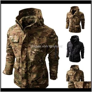 Casacos Outerwear Casacos Roupas Vestuário Drop entrega 2021 Soft Shell Impressão de Camuflagem Tactical Mens Hooded Waterproof Warm Casual