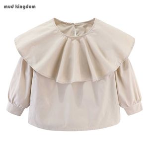 Mudkingdom Moda Kızlar Bluz Gevşek Fit Çocuk Fırfır Yaka Düz Giysi Kız Bahar Gömlek Çocuklar Butik Giyim Tops 210615