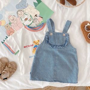 Yeni Moda Yaz Kız Elbise Denim Genel Çocuk Çıngırak Sevimli Zarif Çocuk Elbise Rahat Kore Yürüyor Bebek Kız Giysileri Q0716