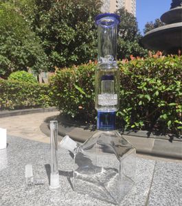 2023 14-дюймовый кальянный бонг Glass Dab Rig Clear Pure Blue Cube Base Фильтр для шин Водяные бонги Дымовые трубы 14,4 мм Женская чаша со стержнем