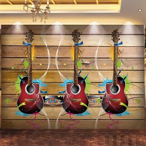 Пользовательские 3D обои ретро деревянная доска гитара музыкальные фрески ресторан KTV бар фон стены декор творческий 3D старинные стены