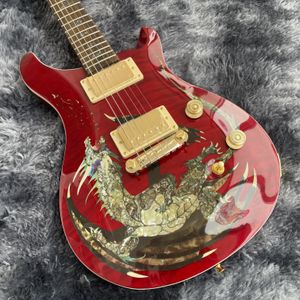 Rare Smith Dragon 2000 #30 Red Flame Maple Top Электрогитара с оберткой вокруг хвостовой части, инкрустация в виде птиц из морского ушка, золотая фурнитура