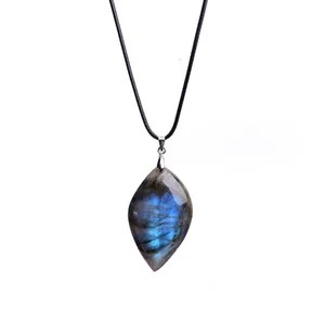 1 шт. Natural Labradorite Moonstone Сырье Камень Листья Синий Лунный свет Подвеска Ювелирные Изделия