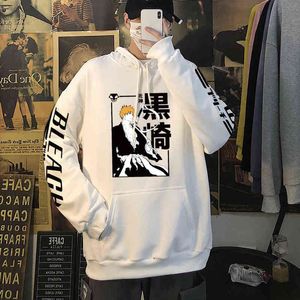 Bleach Anime Hoodie Kurosaki Ichigo Печатные толстовки с капюшоном Мужские и женские повседневные спортивные пуловеры Топы Y220713