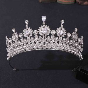 Barok Lüks Kraliçe Tiaras Kübik Zirkon Düğün Taç Gelin Diadem Kristal Kafa Takı Başlığı Parti Balo Saç Aksesuarları 210707