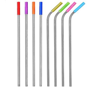 2021 stainless steel drinking Straws with silicone tip cover 215 266mm straws sets with cleaning brushes for 30OZ 20OZ cups