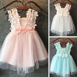 2-7 Yıl Bebek Kız Törenler Elbise Katı Yeşil Beyaz Pembe Tutu Elbise Kızlar Için Giysileri Düğün Parti Kıyafeti Prenses Elbise Kızlar Q0716
