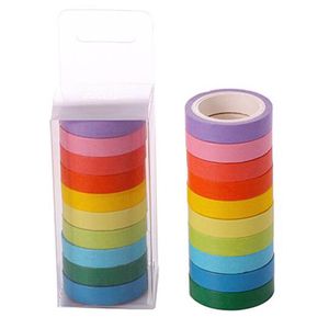 10PCS/box Rainbow Solid Color Japanese Masking Washi Sticky Paper Tape Adhesive Printing DIY Scrapbooking Deco Washis Tapes Lot 2016