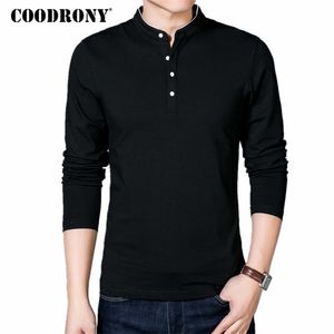 Coodrony T-shirt Erkekler Bahar Sonbahar Pamuk T Gömlek Katı Renk Çin Tarzı Mandarin Yaka Uzun Kollu Üst Tee 608 220115