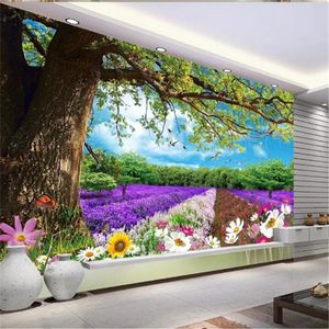 3D-Wandbild-Tapete, schöner großer Baum, Blume, Traumland, Landschaftsmalerei, Wohnzimmer, Schlafzimmer, Hintergrund, Wanddekoration, Tapeten