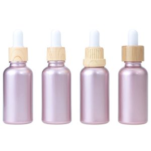 30 ml 1 OZ Gül Altın Cam Uçucu Yağ Parfüm Şişeleri Seyahat Boyutu Damlalık Şişe Bambu Kapak / Ahşap Tahıl Plastik Kap