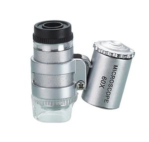 Wholesale новый mini 45x 45 2-светодиодный карманный микроскоп лупы луп эндоскоп со светодиодным светом + черный кожаный чехол
