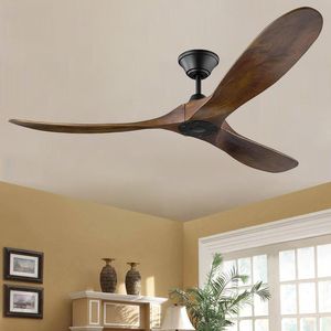 Ceiling Fans Wood Fan DC 60 Inch With No Light Remote Control Industrial Vintage Wooden Ventilator Decorative Blower Retro