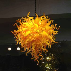 Hotel Restaurante Lâmpada Laranja Vintage Decoração Da Casa Loft Lustre Iluminação Dale Chihuly Vidro Soprado Pendurado à Mão Luz Personalizada 60 80 CM