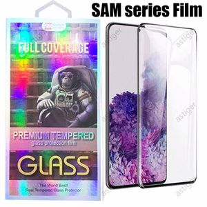 3D Kavisli Temperli Cam Telefon Ekran Koruyucu için Samsung Galaxy S21 S20 Note20 Artı Ultra S10 S8 S9 Gözlüklü Perakende Paketi