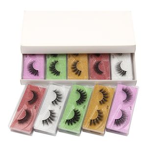 Toptan El Yapımı 3D Faux Vizon Sahte Kirpik Renkli Alt Kart Ayrılmış Kılıflar Kozmetik Makyaj Yanlış Lashes