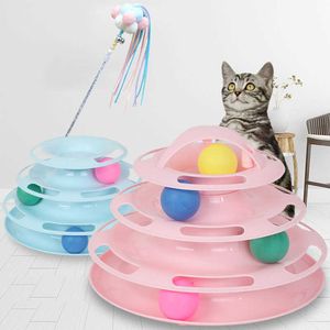 Spielzeug für Katzen Katten Vierschichtige Karussellbahnbälle Fangspielzeug Weltraumturmform Selbstspielende Spielzeuge zum Chatten Katzenbedarf 210929