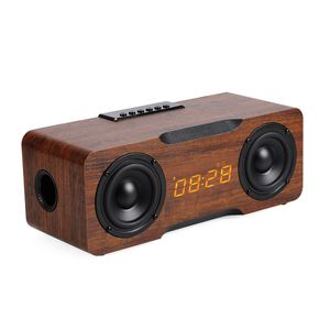 24 Вт Портативный столбец Деревянный Bluetooth-динамик Беспроводной будильник Радио Сабвуфер Soundbar для TV Динамики AUX USB