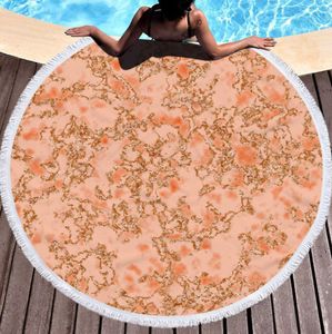 Последний 150см круглый напечатанный пляжный полотенце, мраморные пески стиль, микрофибры, кисточки, мягкое прикосновение, поддержка пользовательского логотипа