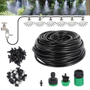 1 Kit Sis Sulama Sulama Sistemi Taşınabilir Misting Soğutma Otomatik Su Memesi 20 M PVC Hortum Sprey Kafası Tee Connecter 210610